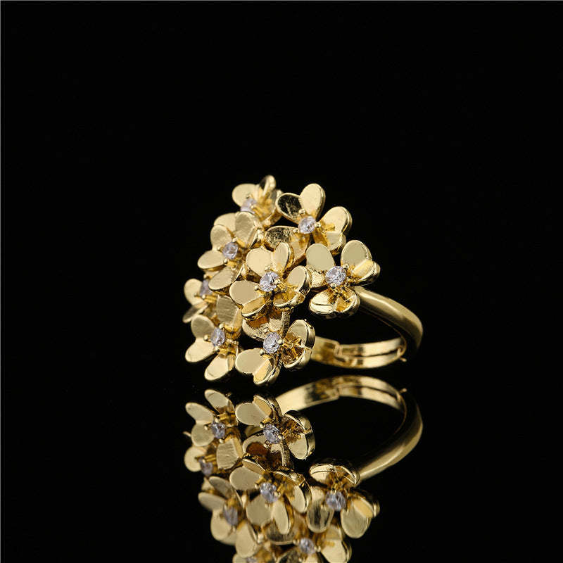 Bohemian style exaggerated copper-plated 18K gold flower ornament ring for women with adjustable opening in stock-Mix MIx Style