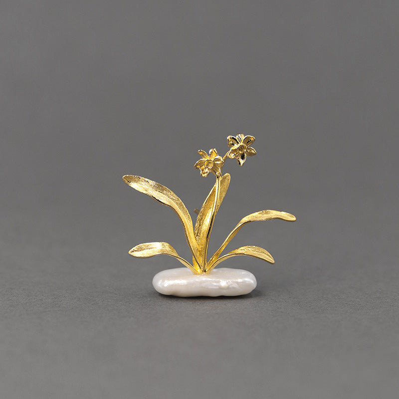 Looking for original design Narcissus Elegant Chinese Feng Narcissus Flower Baroque Pearl Sterling Silver Brooch-Mix MIx Style