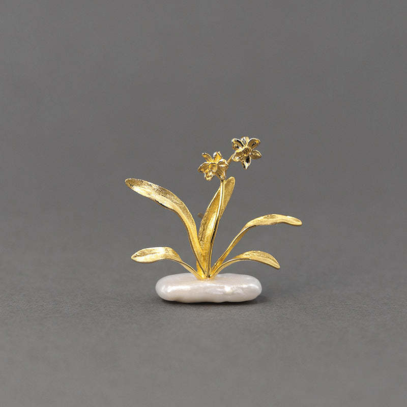Looking for original design Narcissus Elegant Chinese Feng Narcissus Flower Baroque Pearl Sterling Silver Brooch-Mix MIx Style