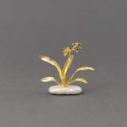 Looking for original design Narcissus Elegant Chinese Feng Narcissus Flower Baroque Pearl Sterling Silver Brooch-Mix MIx Style