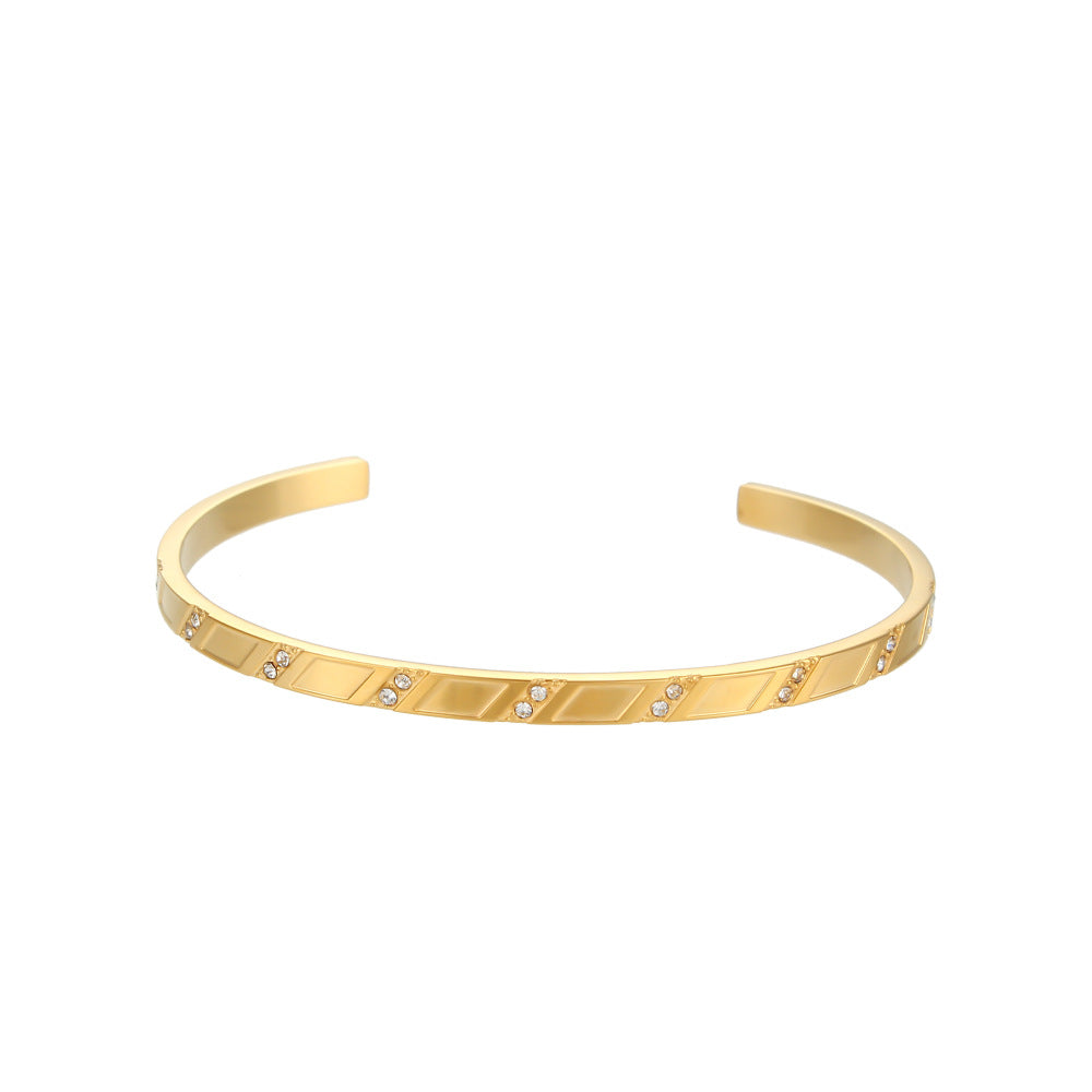 European and American cross-border hot selling rectangular zircon open bracelet simple stainless steel plated 18K gold dripping oil hand jewelry for women-Mix MIx Style