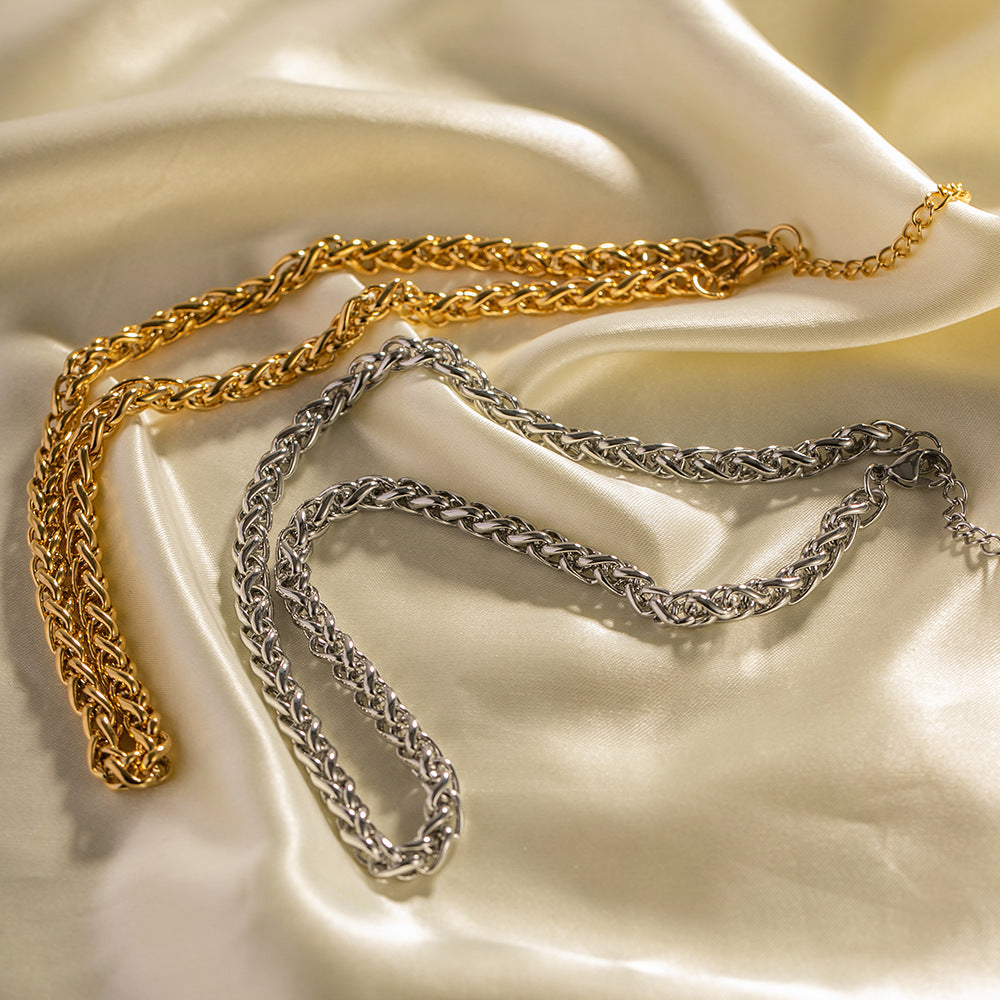 Chain Thick Minimalist Vintage Elegant Classic Luxury 18k Gold Plated Necklace Bracelet Jewelry Set | Mix Mix Style-Mix MIx Style