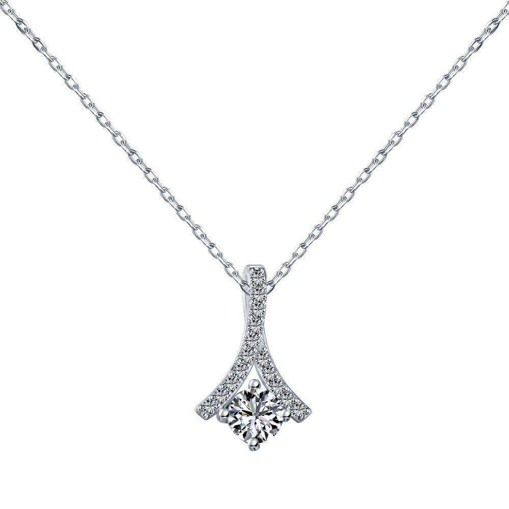 Seiko S925 sterling silver necklace for women niche high-end design diamond zircon herringbone fan-shaped pendant clavicle chain-Mix MIx Style