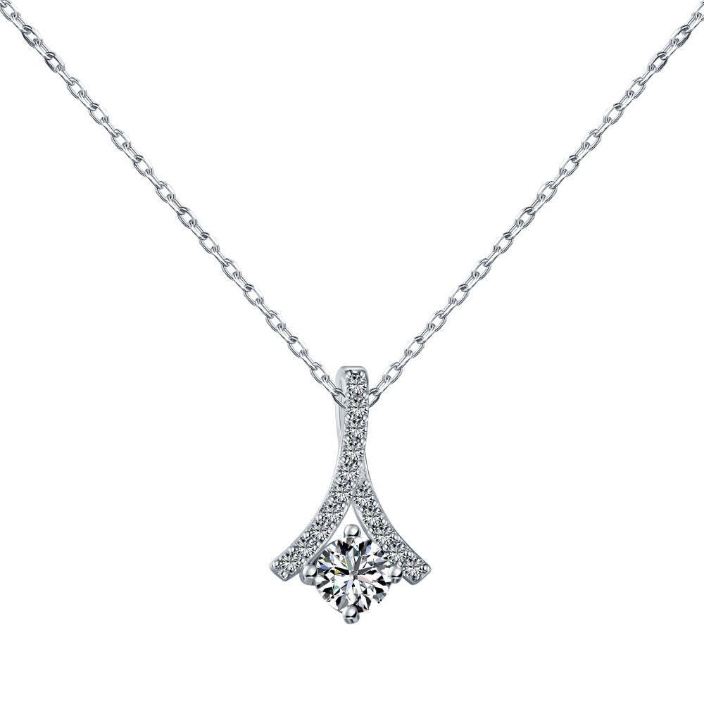 Seiko S925 sterling silver necklace for women niche high-end design diamond zircon herringbone fan-shaped pendant clavicle chain-Mix MIx Style