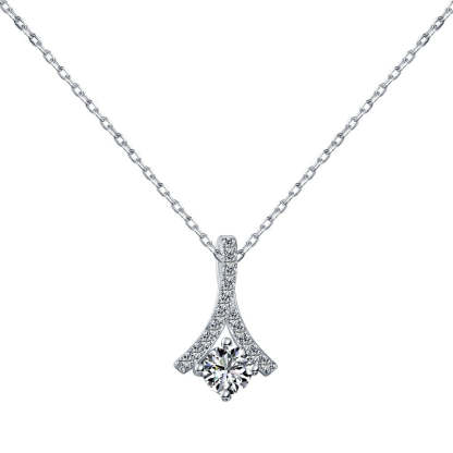 Seiko S925 sterling silver necklace for women niche high-end design diamond zircon herringbone fan-shaped pendant clavicle chain-Mix MIx Style