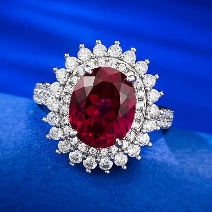 Vivid Red Oval Cut Moissanite Diamond 3ct 18k White Gold Engagement Ring | Mix Mix Style-Mix MIx Style