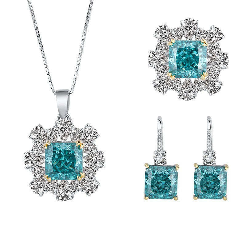 2023 Retro Style Hot Selling High Carbon Diamond Radiant Cut 10*10 Mint Green Handmade Inlay Set S925 Silver-Mix MIx Style