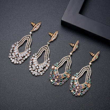 Multicolor Dazzling Moissanite Diamonds Luxury 18k Vermeil/White Gold Plated Vintage Drop Earrings | Mix Mix Style-Mix MIx Style