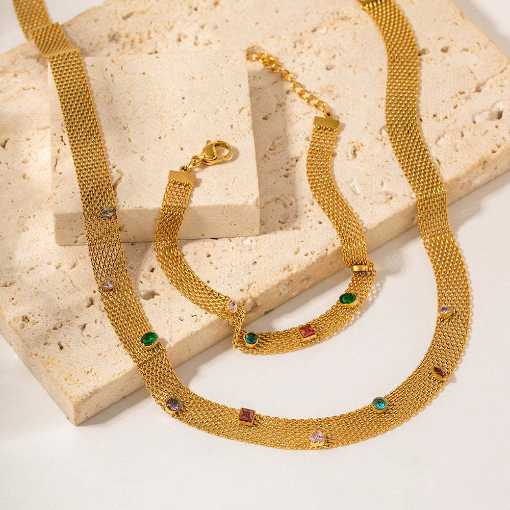 Vintage Jewellery 18K Gold Plated Gemstone Bracelet & Necklace Set | Mix Mix Style [Hot Seller]-Mix MIx Style