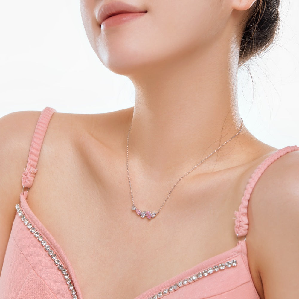 S925 sterling silver necklace female blue pink diamond water drop pear-shaped stitching design niche fashion exquisite versatile clavicle chain-Mix MIx Style