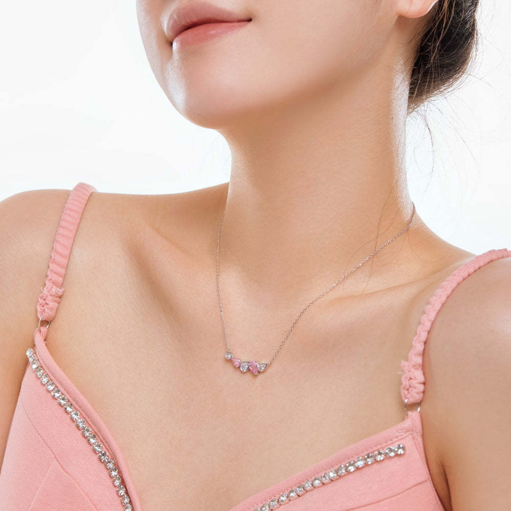 S925 sterling silver necklace female blue pink diamond water drop pear-shaped stitching design niche fashion exquisite versatile clavicle chain-Mix MIx Style