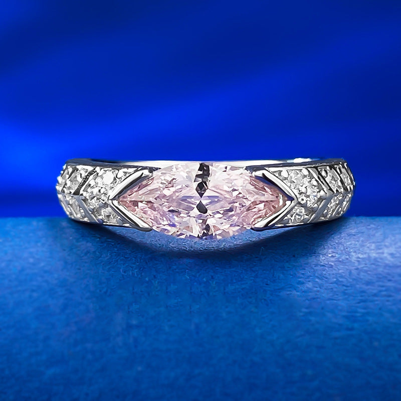 Classic Pink Marquise Cut Moissanite Diamond 18k White Gold Plated Engagement Ring | Mix Mix Style-Mix MIx Style