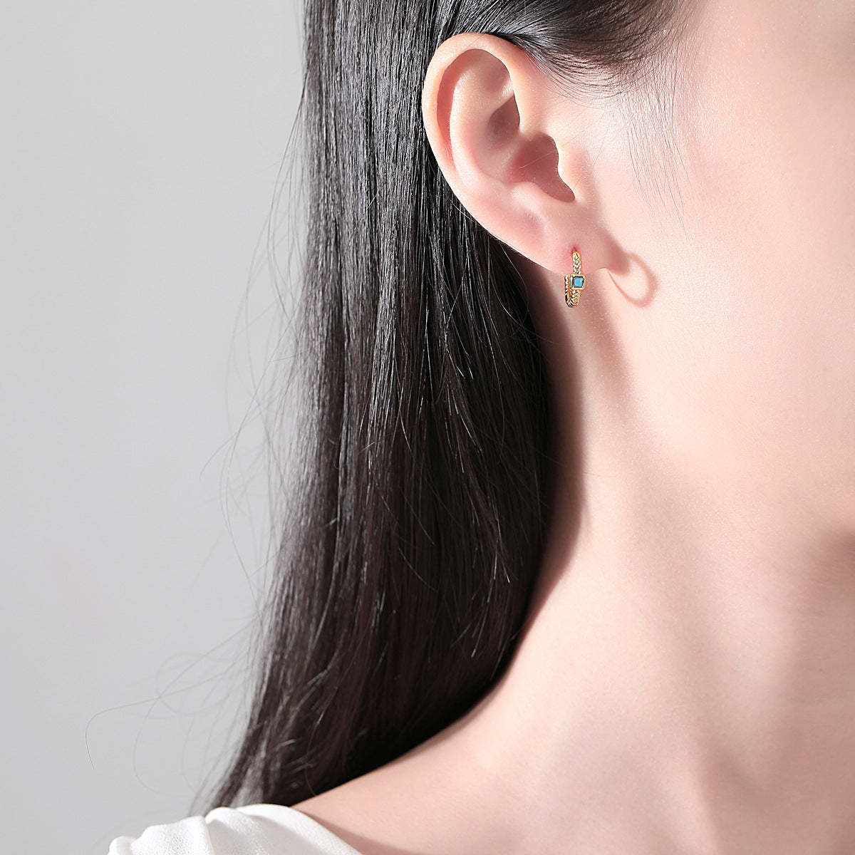 Classic Aquamarine Blue Elegant 18k Vermeil/White Gold Plated Vintage Retro Hoop Earrings | Mix Mix Style-Mix MIx Style