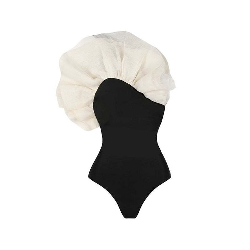Statement Bodysuit & Swimsuit With Oversized Flower - Black | Mix Mix Style [Hot Seller]-Mix MIx Style