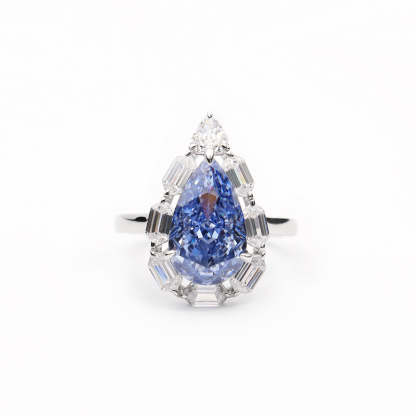 Blue Pear Cut Moissanite Diamond 18k White Gold Plated Engagement Ring | Mix Mix Style-Mix MIx Style