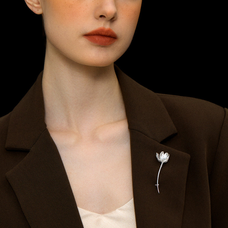 Looking for original elegant accessories of tulip flowers blooming at this moment S925 sterling silver brooch corsage for women-Mix MIx Style