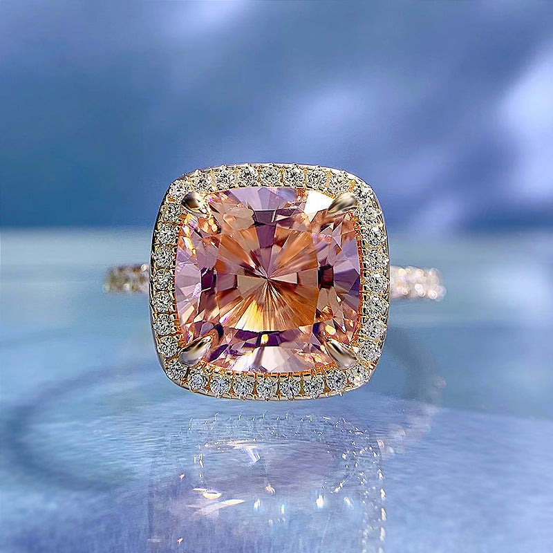 Solitarie Pink Asscher Cushion Cut Moissanite Diamonds 4ct 18k White Gold Plated Engagement Ring-Mix MIx Style