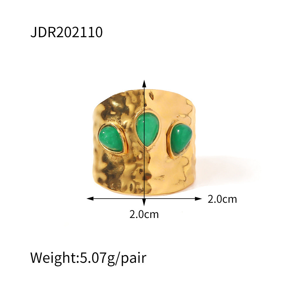 European and American retro stainless steel ring 18k gold plated ring inlaid with malachite jewelry wholesale-Mix MIx Style