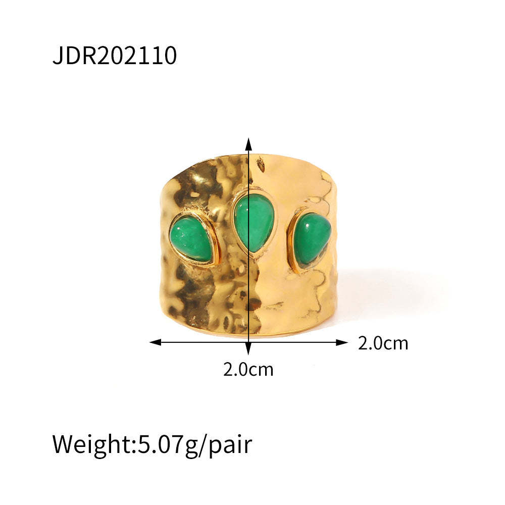 European and American retro stainless steel ring 18k gold plated ring inlaid with malachite jewelry wholesale-Mix MIx Style