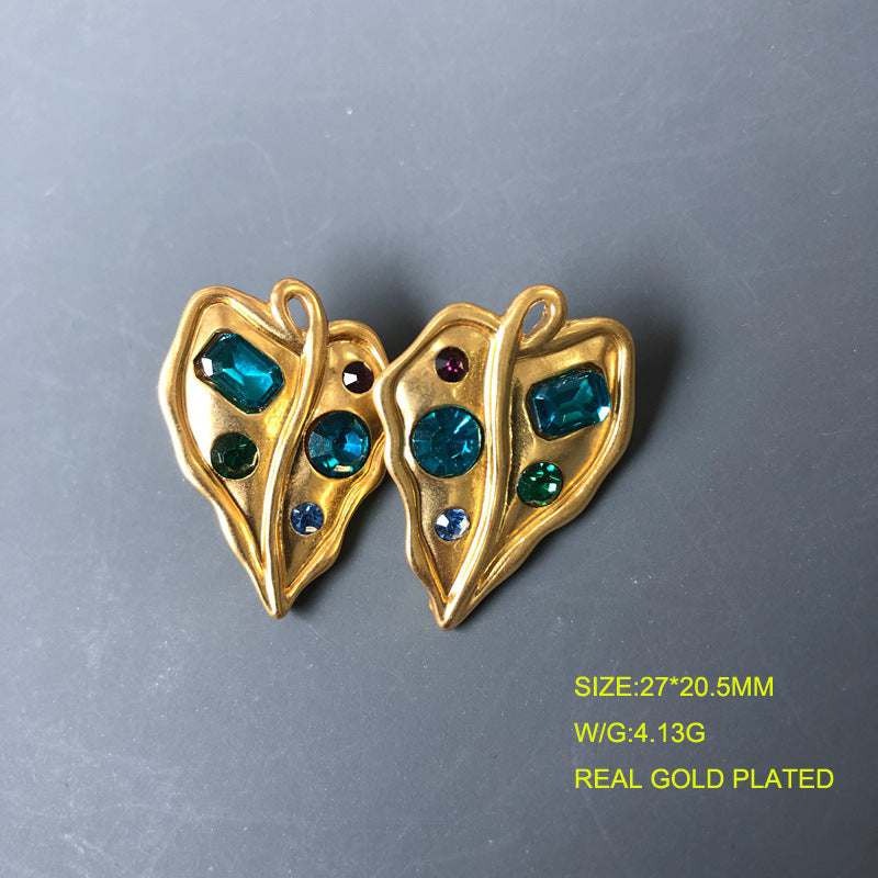 Blue - Red - Multicolor Leaf Trendy Moissanite Diamonds Luxury 18k Vermeil Gold Plated Stud Earrings | Mix Mix Style-Mix MIx Style