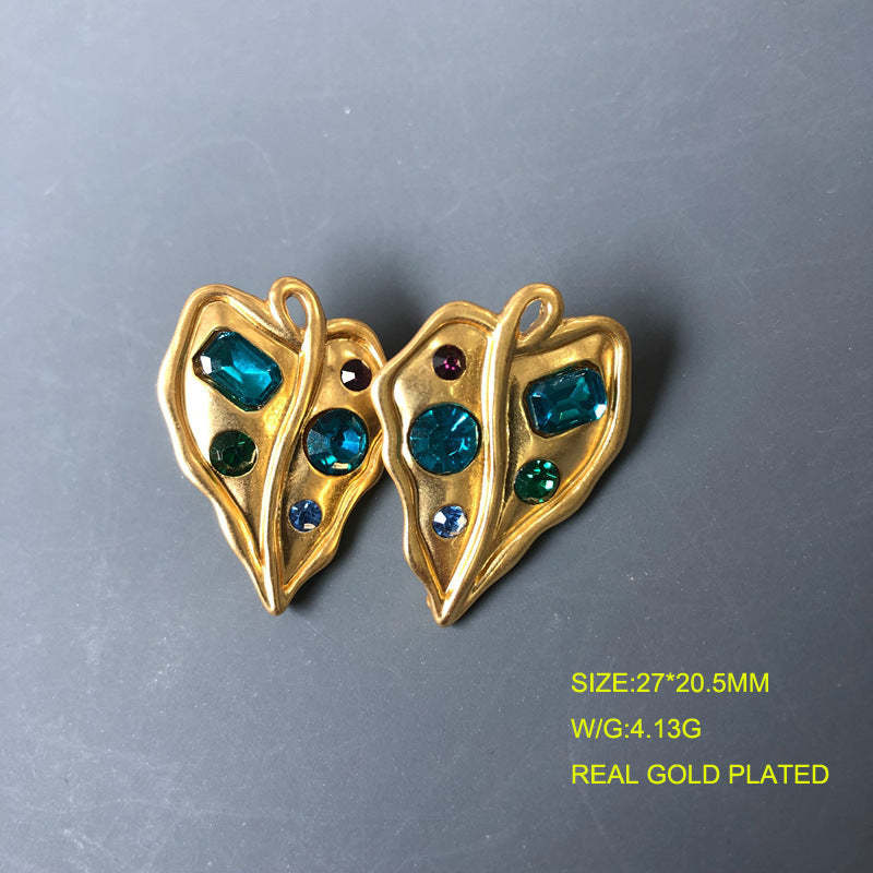 Blue - Red - Multicolor Leaf Trendy Moissanite Diamonds Luxury 18k Vermeil Gold Plated Stud Earrings | Mix Mix Style-Mix MIx Style