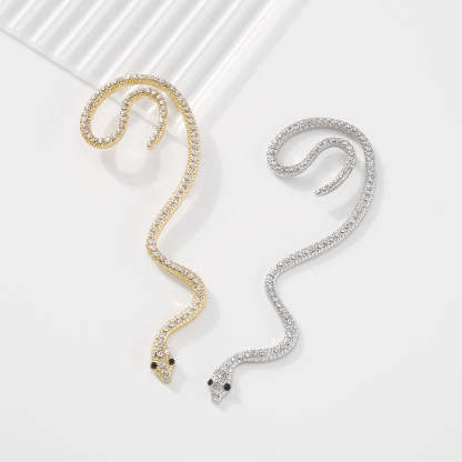 White Snake Trendy Moissanite Diamonds  18k Vermeil/White Gold Plated Ear Crawler Earrings | Mix Mix Style-Mix MIx Style