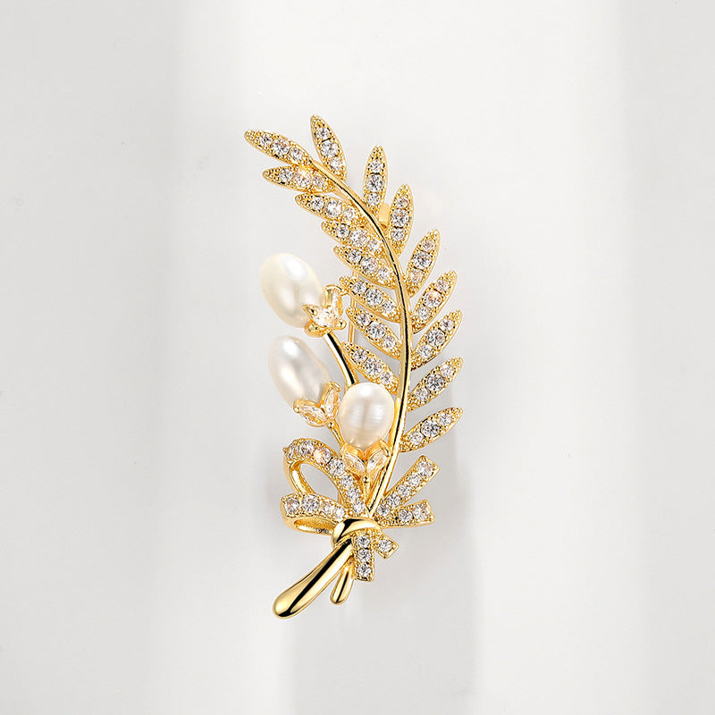 Xiliang Concubine high-end clothing accessories wheat ear brooch zircon natural pearl leaf brooch DIY accessories pin-Mix MIx Style