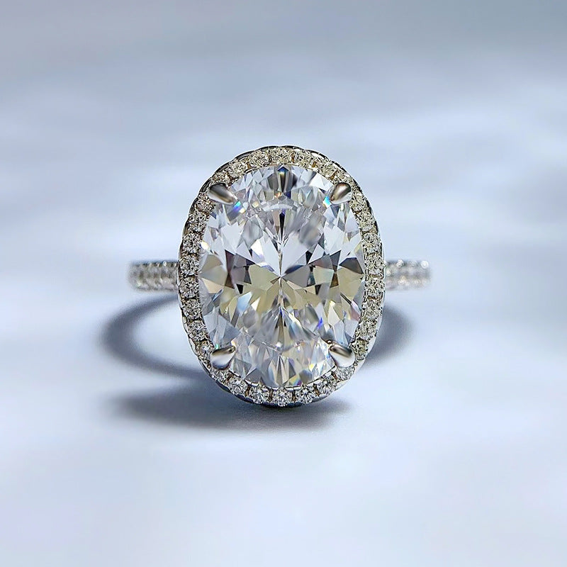 Elegant Solitarie White Oval Cut Moissanite Diamond 5ct 18k White Gold Plated Engagement Ring | Mix Mix Style-Mix MIx Style