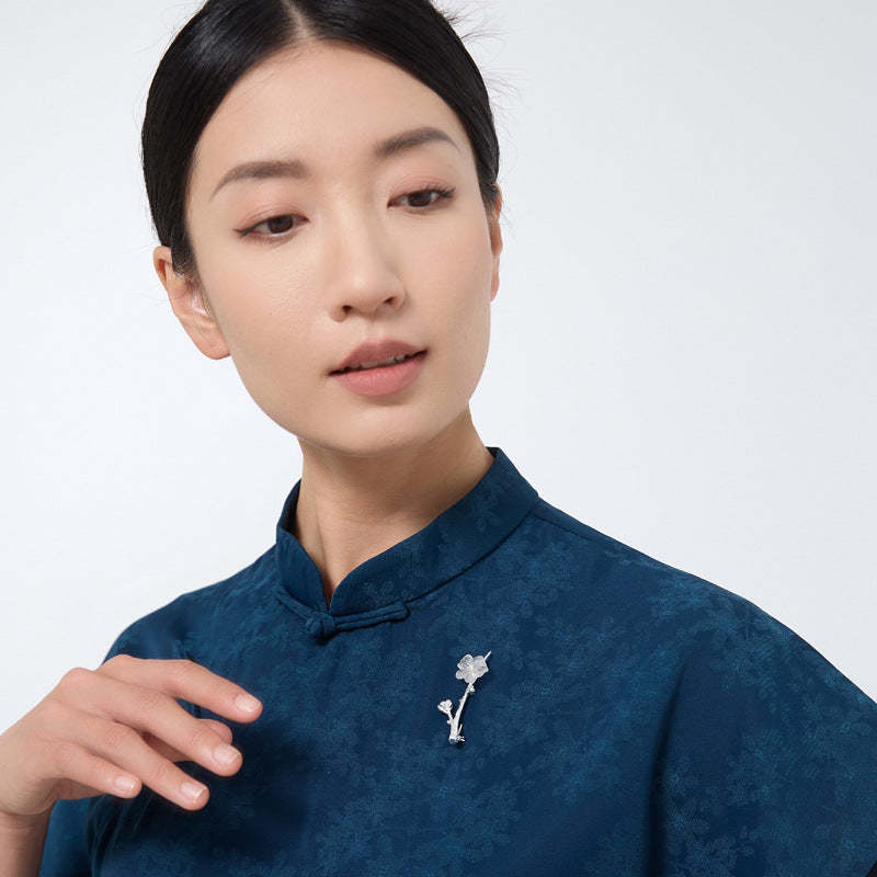 Looking for original pear blossom drizzle sterling silver brooch, artistic style hand-carved white crystal flower brooch for women-Mix MIx Style