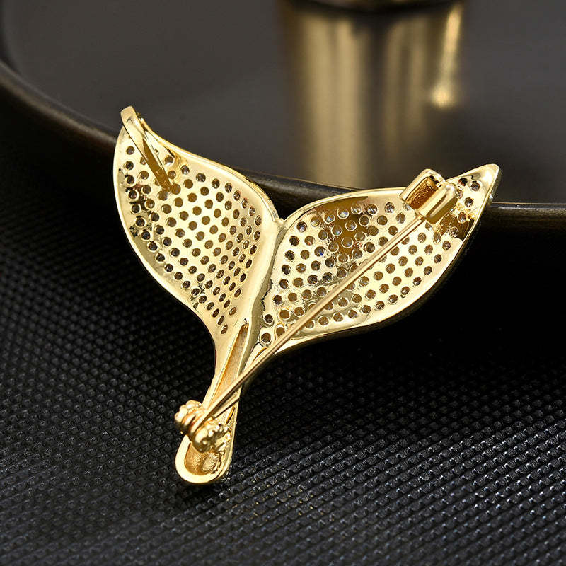 Fashionable and versatile cute fishtail zircon brooch Korean simple temperament suit jacket accessories corsage brooch for women-Mix MIx Style