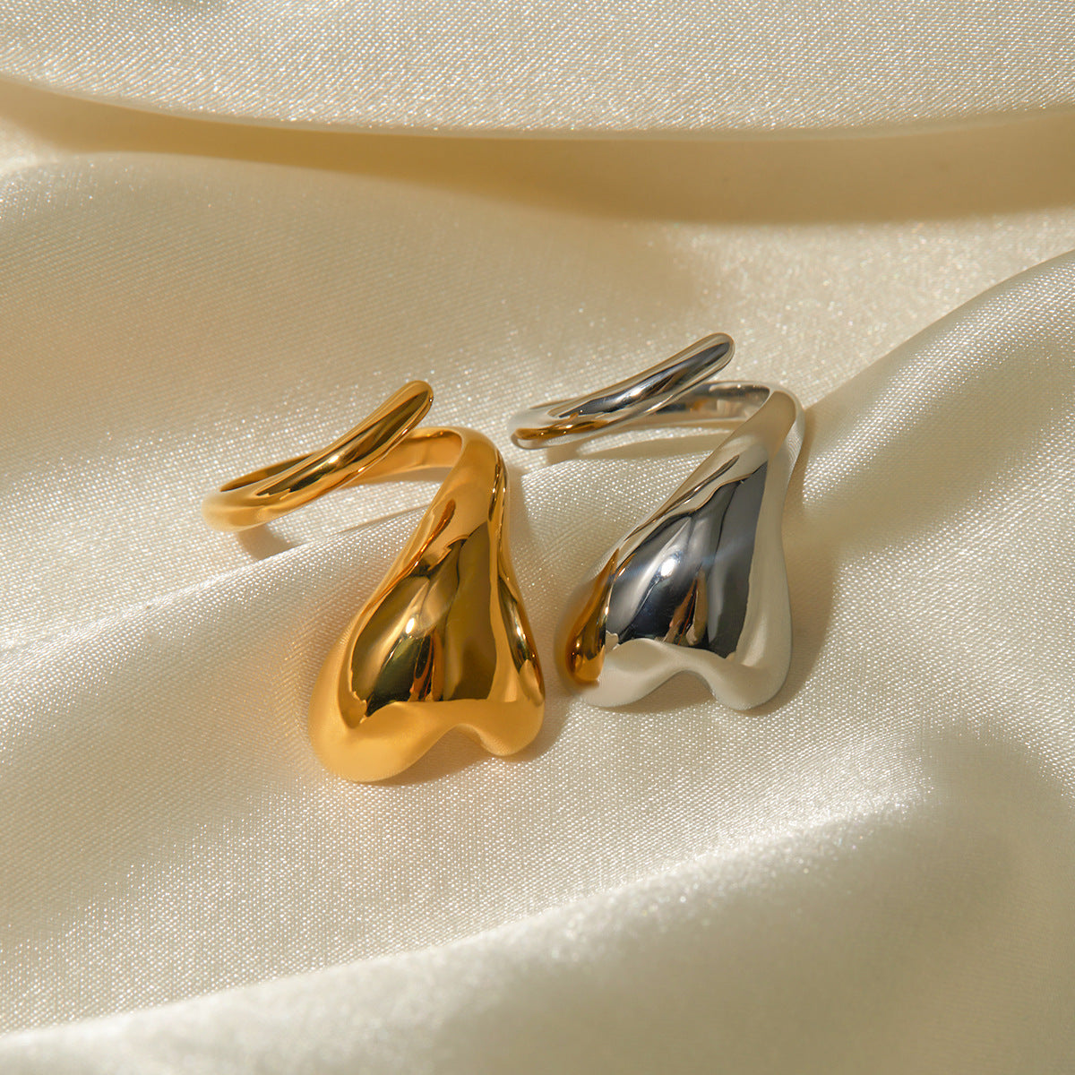 Niche design exaggerated style 18k gold stainless steel love wrapped open ring does not fade jewelry wholesale-Mix MIx Style