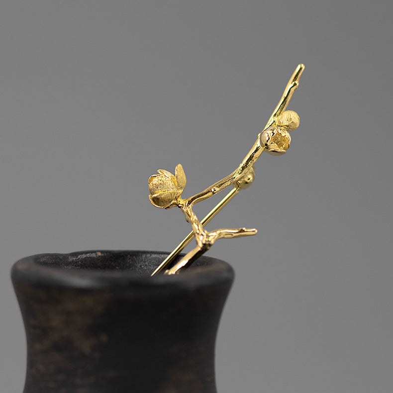 Looking for original Gufang S925 sterling silver brooch, new Chinese Zen style, ancient style, literary and artistic poetic temperament, wintersweet flower-Mix MIx Style