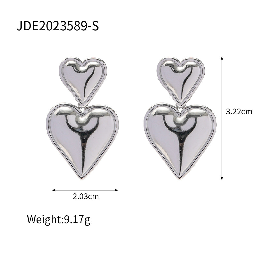 Two Heart Shaped Trendy Elegant 18k Vermeil/White Gold Plated Drop Earrings | Mix Mix Style-Mix MIx Style