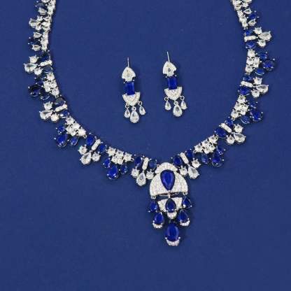 Cross-border European and American luxury heavy-duty women's hot jewelry set Internet celebrity water drop zircon necklace earrings jewelry wholesale-Mix MIx Style