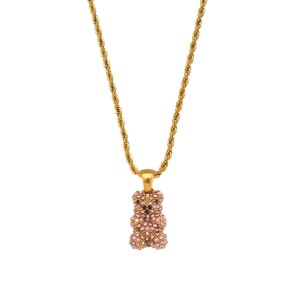 Retro Teddy Bear Classic Solid Diamonds Pendant Luxury 18k Gold Plated Necklace Jewelry | Mix Mix Style-Mix MIx Style