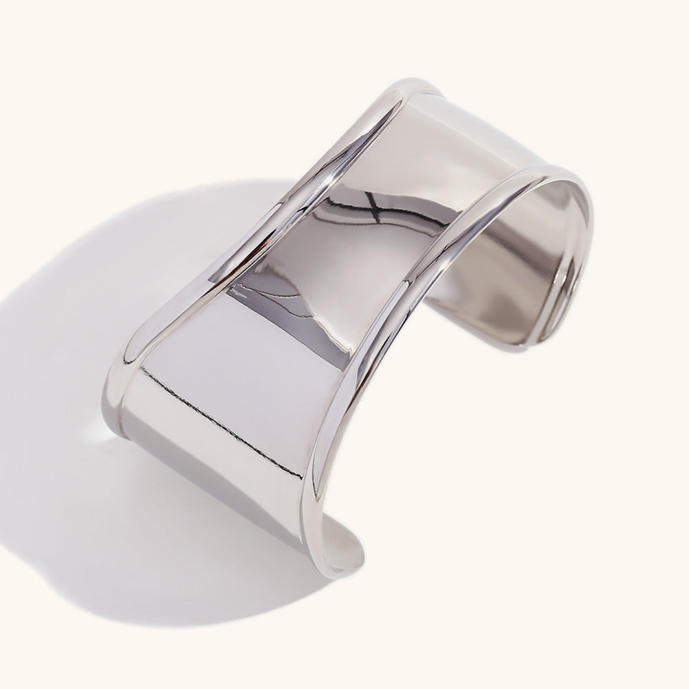 European and American cross-border simple versatile jewelry stainless steel plated 18K gold open high and low irregular wave smooth bracelet-Mix MIx Style