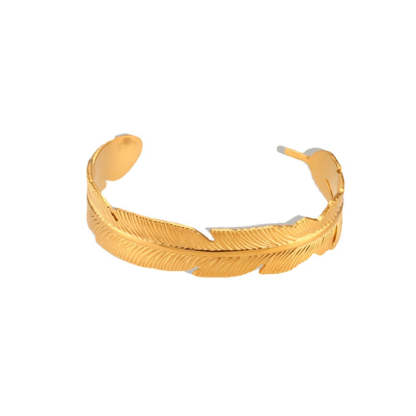 Feather Vintage Solid Luxury 18k Vermeil Gold Plated Open Cuff Bracelet Jewelry  | Mix Mix Style-Mix MIx Style
