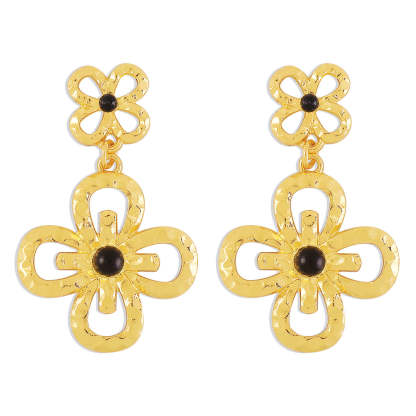 Golden Black Vintage Pendant Akoya Pearl Flower 18k Vermeil Gold Plated Drop Earring Jewelry | Mix Mix Style-Mix MIx Style