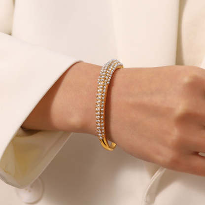 INS Fashion New Versatile Titanium Steel Bracelet 18K Gold Plated Multi-layer Full Diamond Pearl Bracelet Trendy Women's Hand Accessories-Mix MIx Style