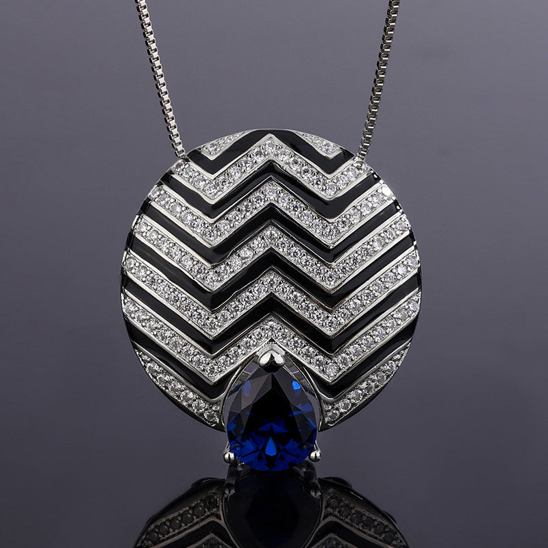Pink & Blue Vintage Pendant Pear Cut Diamond Luxury 18k White Gold Plated Necklace Earrings Jewelry Set | Mix Mix Style-Mix MIx Style