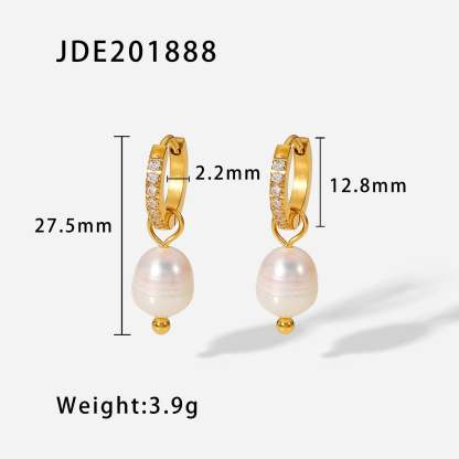 Classic Timeless White Akoya Pearls & Moissanite Diamonds Elegant 18k Vermeil Gold Plated Hoop/Drop Earrings | Mix Mix Style-Mix MIx Style