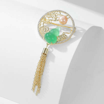 National style retro elegant temperament brooch natural freshwater pearl Fulu corsage cheongsam accessories tassel Xiangyun brooch-Mix MIx Style