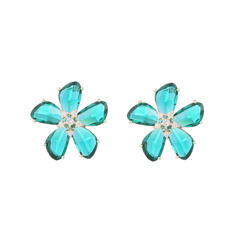 Super fairy temperament girlish fresh earrings trendy niche design earrings s925 silver needle color crystal flower earrings-Mix MIx Style