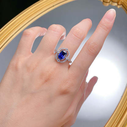 Dazzling Deep Blue Radiant Cut Moissanite Diamond 3ct 18k White Gold Engagement Ring | Mix Mix Style-Mix MIx Style