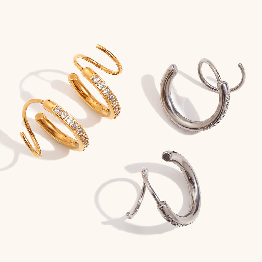 Spiral Circlle Trendy Moissanite Diamonds 18k Vermeil/White Gold Plated Retro Hoop Earrings | Mix Mix Style-Mix MIx Style