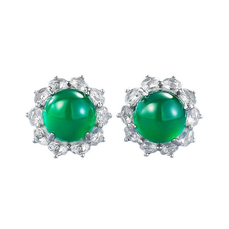 Green & White Flower Moissanite Diamonds Luxury 18k White Gold Plated Stud Earrings | Mix Mix Style-Mix MIx Style