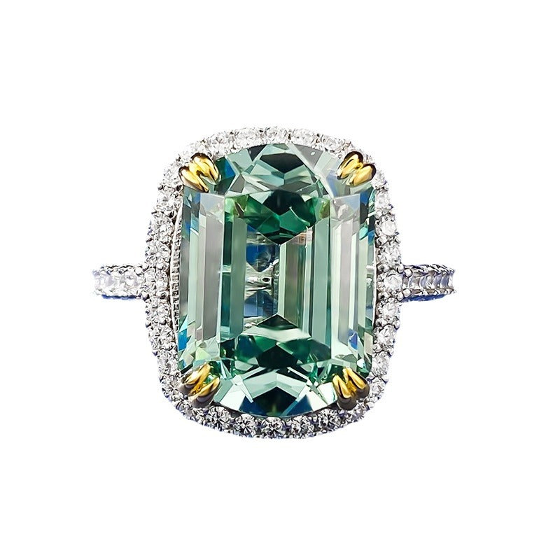 Luxury Green Emerald Cut Moissanite Diamond 5ct 18k White Gold Plated Engagement Ring | Mix Mix Style-Mix MIx Style