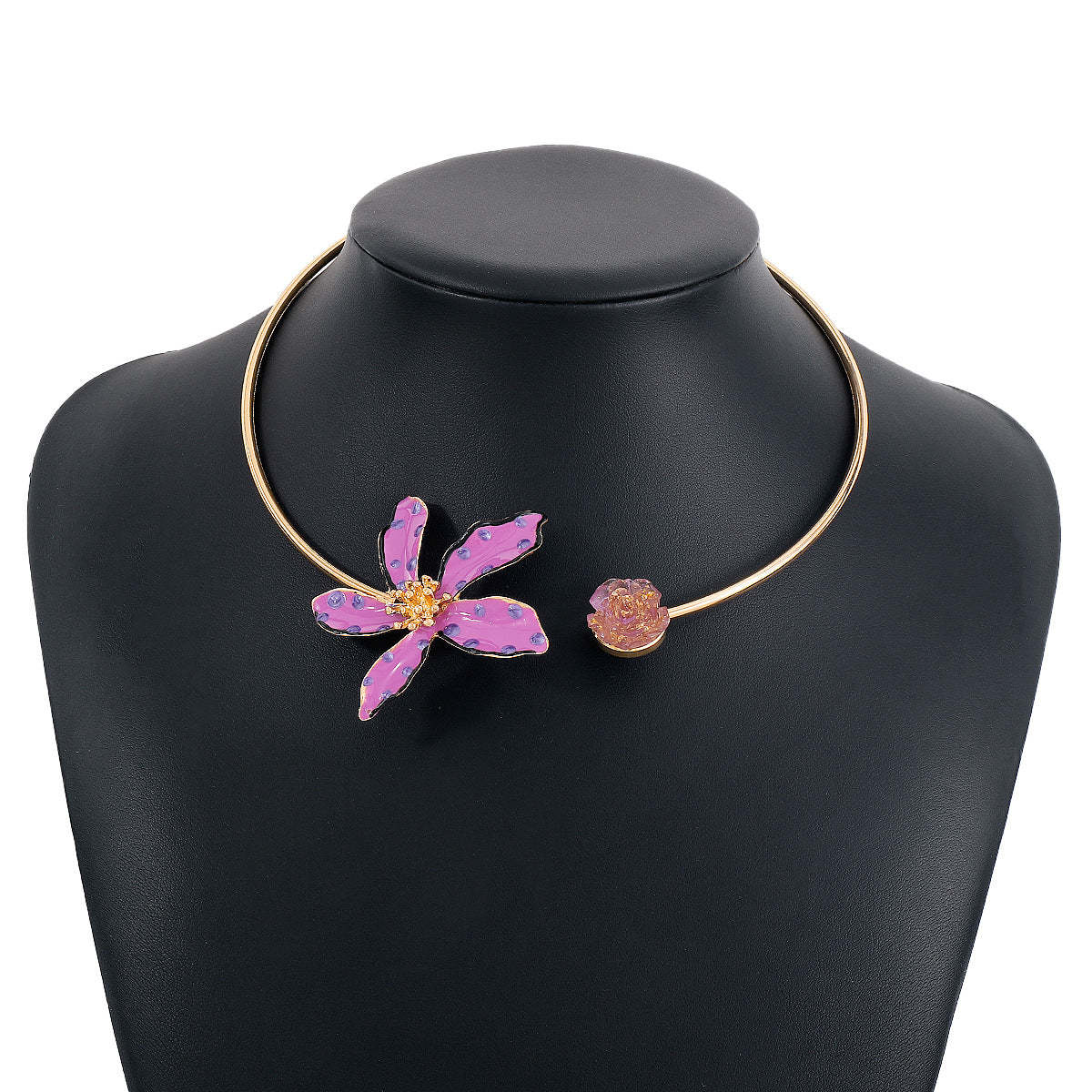 Blue Flower Solid Vintage Retro Luxury 18k Vermeil Gold Plated Open Necklace Jewelry | Mix Mix Style-Mix MIx Style