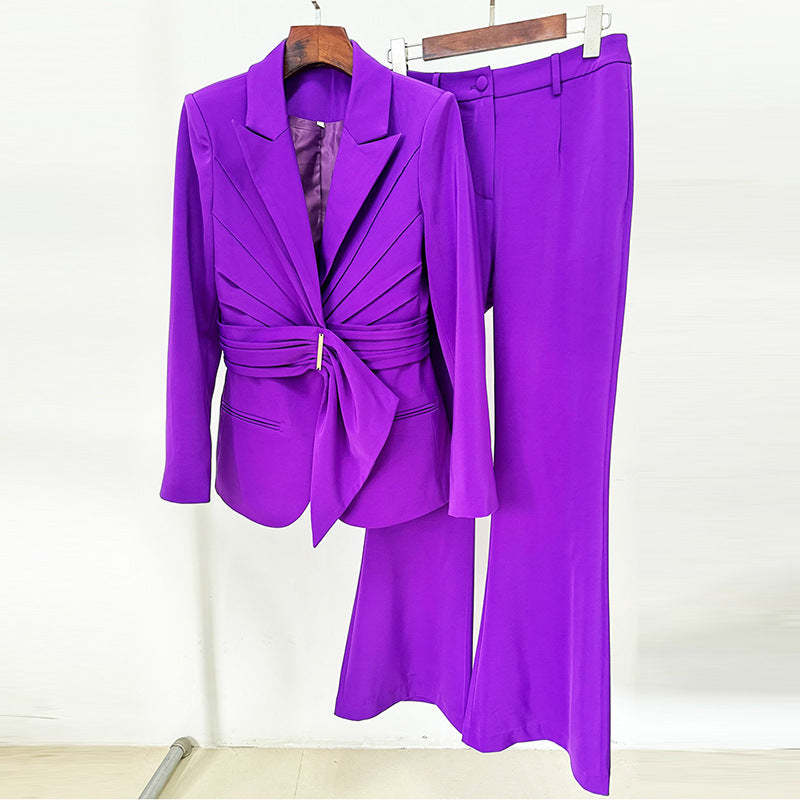 Spot 2023 new European and American celebrity temperament irregular belt slim suit jacket trousers suit-Mix MIx Style