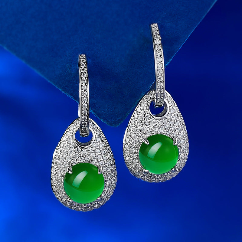 Green & White Zipper Shaped Timeless Moissanite Diamonds Elegant 18k White Gold Plated Drop Earrings | Mix Mix Style-Mix MIx Style